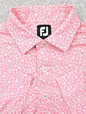 FootJoy Polo Shirt Mens Large Pink Geometric Golf Poly Stretch Short Sleeve